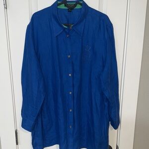 Lauren Ralph Lauren Linen Blue Button Down Shirt